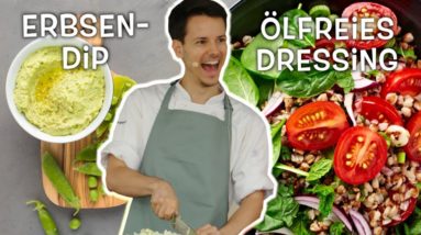 Ölfrei  •  proteinreicher veganer Salat mit Erbsendip • Ernährungswissenschaftlich optimiert