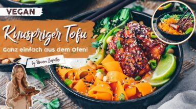 Knuspriger Tofu in Asiatischer Sauce mit Reis und Gemüse ♡ Veganes Rezept ♡