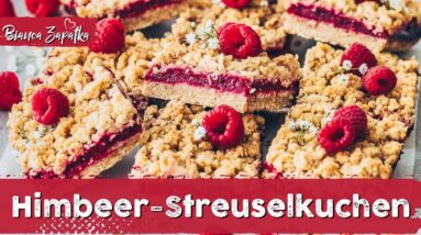 Himbeer-Streuselkuchen vom Blech ♡ Einfache Kuchen-Schnitten mit Haferflocken ♡ Veganes Rezept ♡