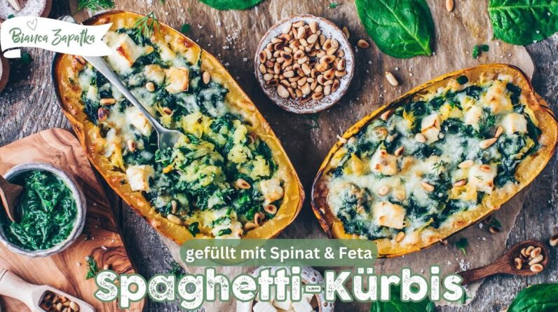 Spaghetti-Kürbis mit Spinat und Feta Rezept - Einfach, Vegan & Lecker!