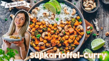 Süßkartoffel-Kichererbsen-Curry mit Kokosmilch *Das Beste Rezept* Schnelles Essen in 20 Minuten!