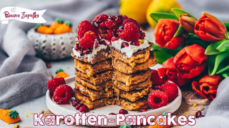 Karottenkuchen Pfannkuchen ♡ Frühstücks-Rezept ♡ Vegane Pancakes mit Apfelmus und Möhren 🥕