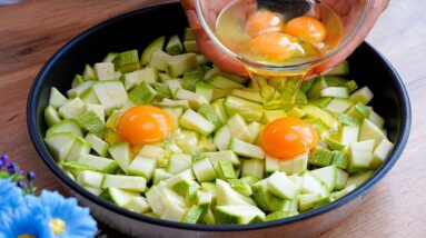 Just pour eggs over zucchini and the result will be amazing! Hearty zucchini dish!
